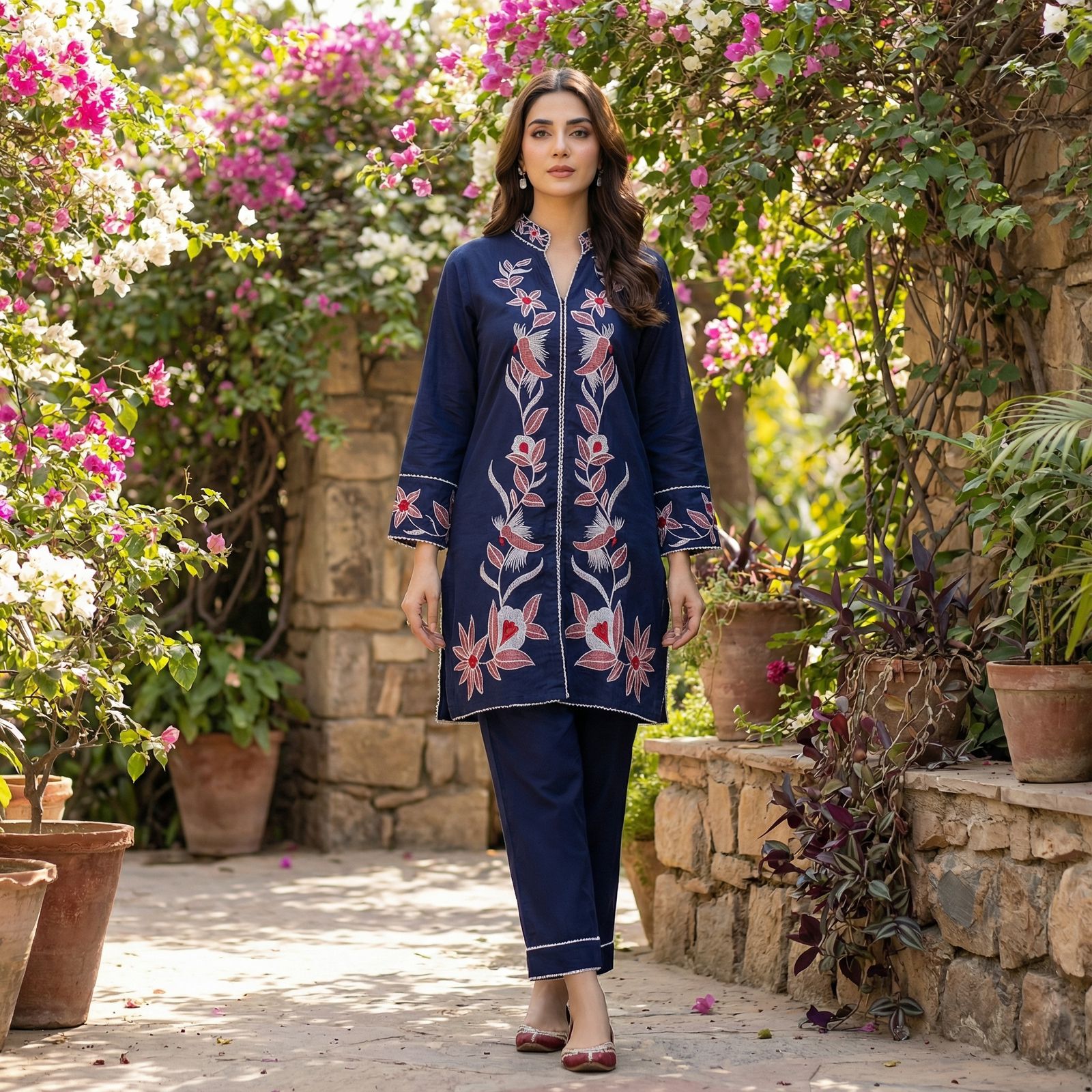 Navy Blue Rayon With Embroidery Work Kurti - Image 2