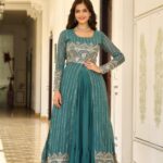 Teal Fox Georgette Embroidery Work Lehenga Choli