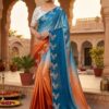 Orange Chinon Embroidery Work Saree