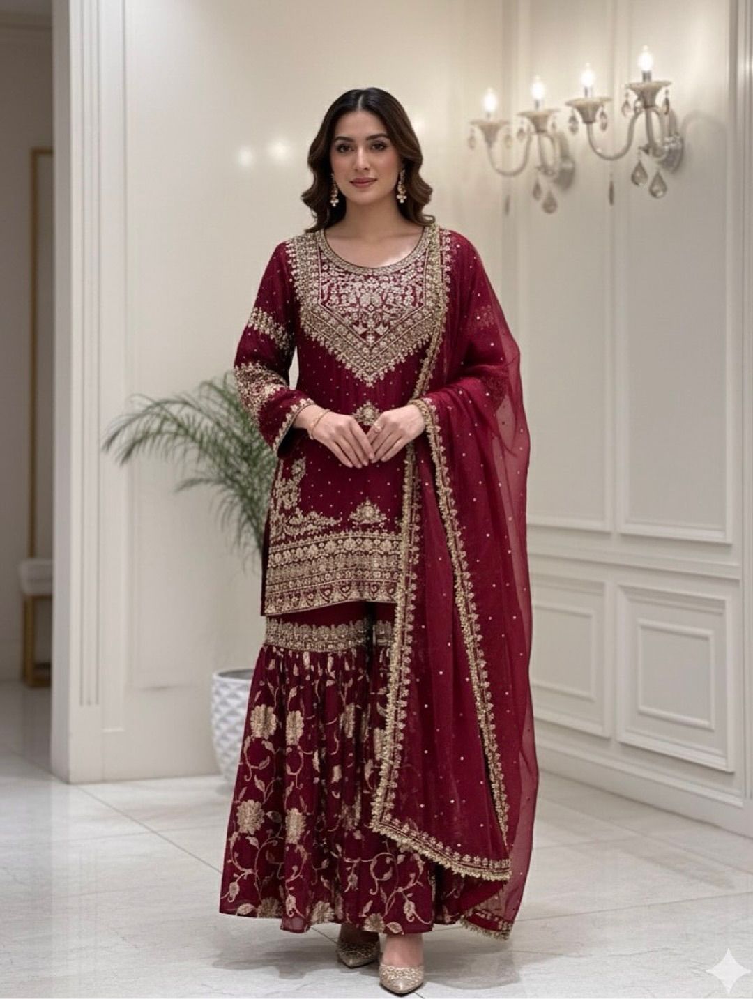 Maroon Georgette Embroidery Work Salwar Suit
