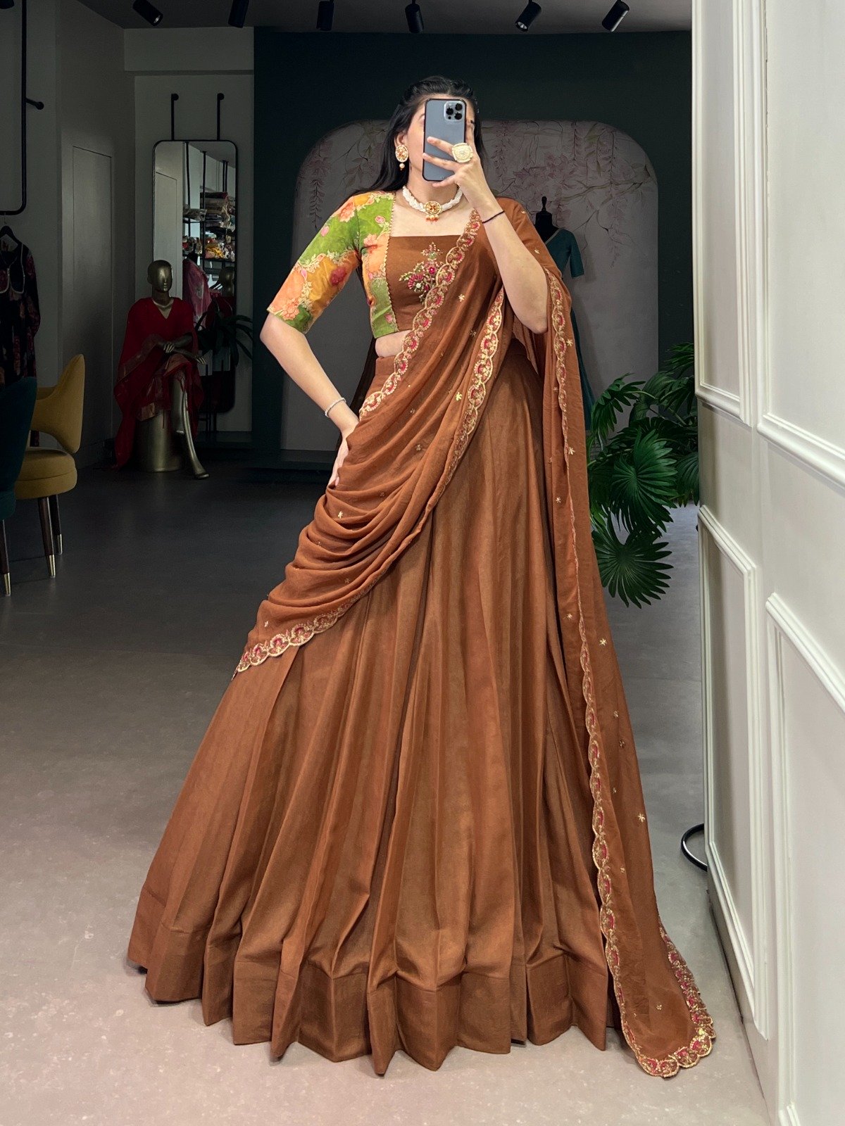 Brown Chocolate Crush Embroidery Work Lehenga Choli