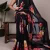 Black Chiffon Lace Work Saree