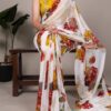 White Chiffon Lace Work Saree