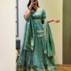 Sea Green Chinon Silk Cut Work Lehenga Choli