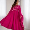 Dark Pink Roman Chanderi Silk Bead Work Salwar Suit