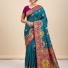 Teal Paithani Silk Border Lace Work Saree