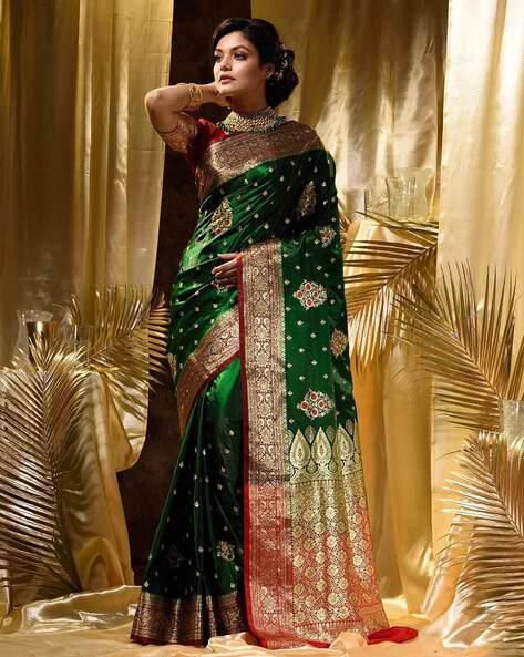 Green Soft Lichi Silk Border Work Saree