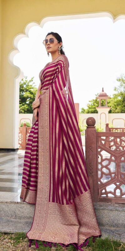 Maroon Lichi Silk Lace Border Work Saree