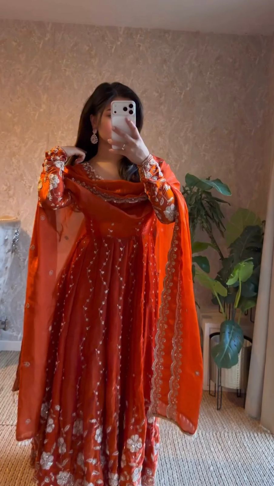 Orange Fendy Silk Sequence Work Salwar Suit