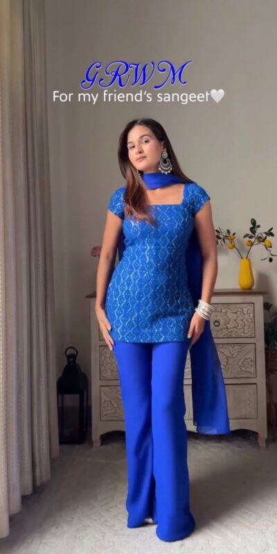 Royal Blue Faux Georgette Thread Work Salwar Suit