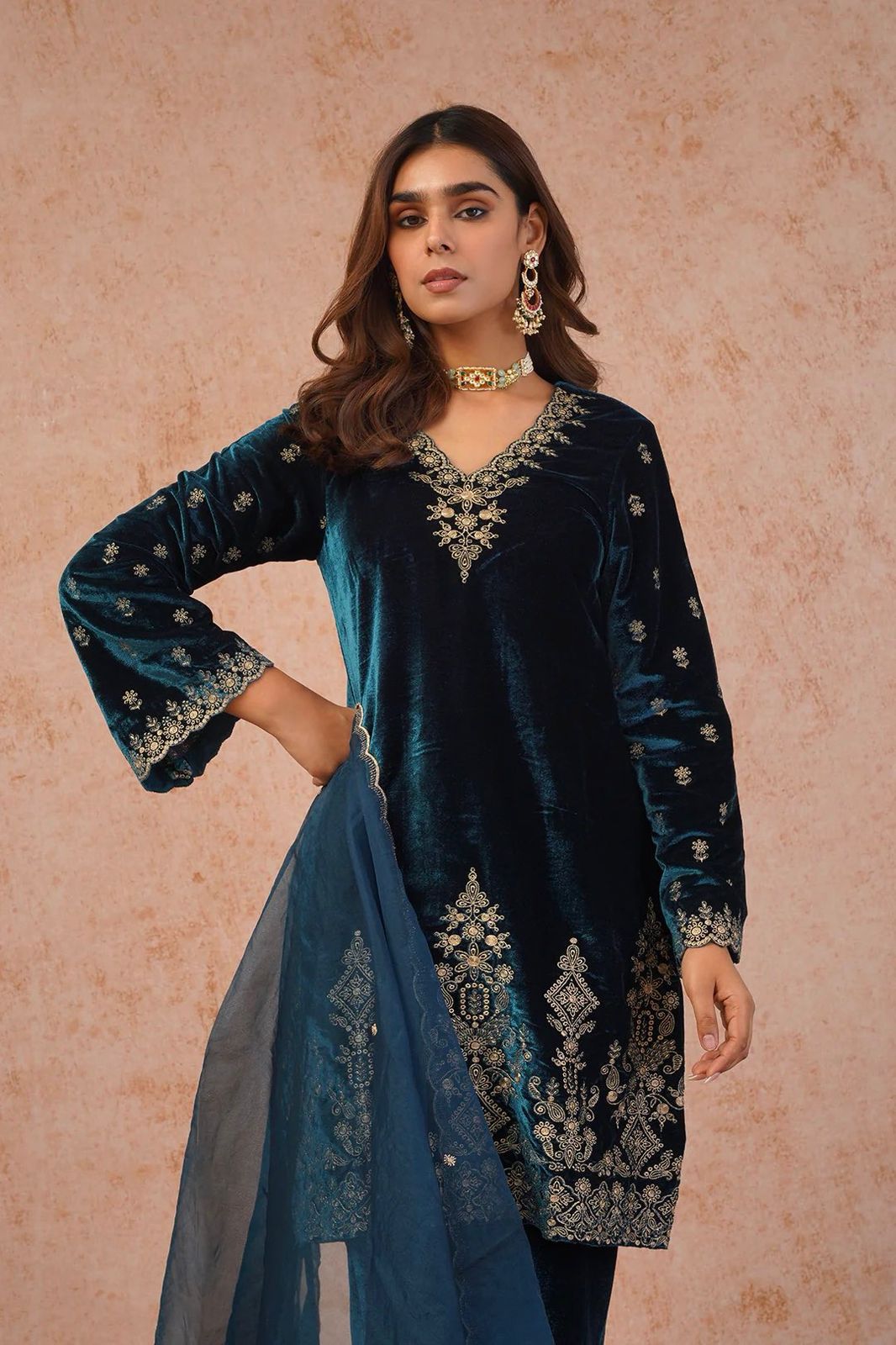 Blue Organza Embroidery Work Salwar Suit