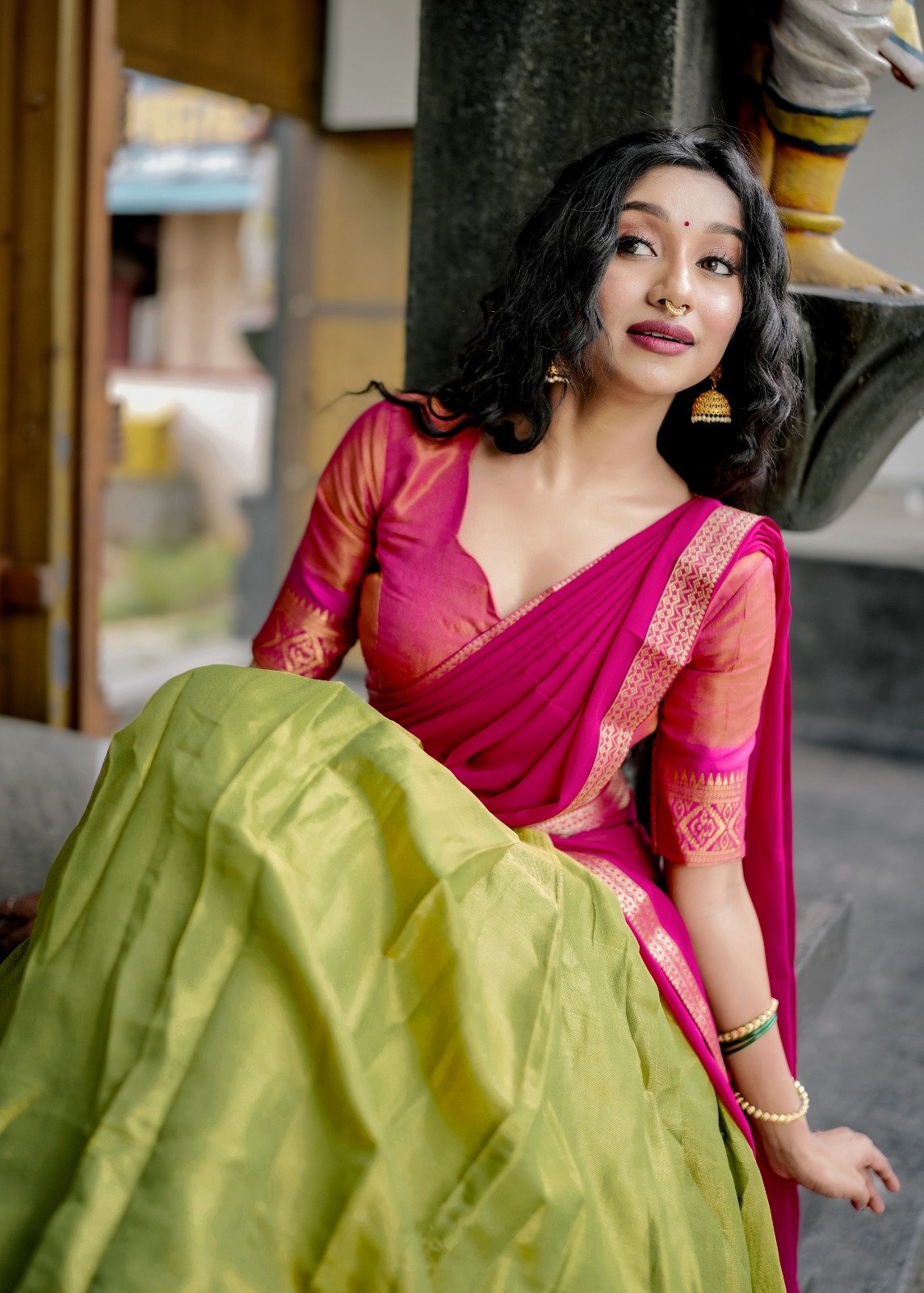 Pista Kanchipuram Zari Weaving Lehenga Choli