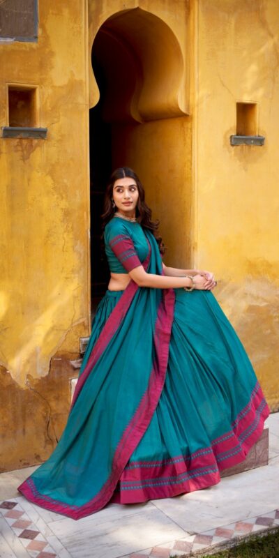 Teal Chanderi Embroidery Work Lehenga Choli