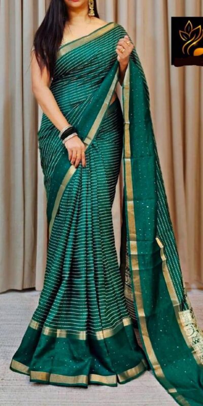 Green Dola Silk Lace Border Sequins Work Saree