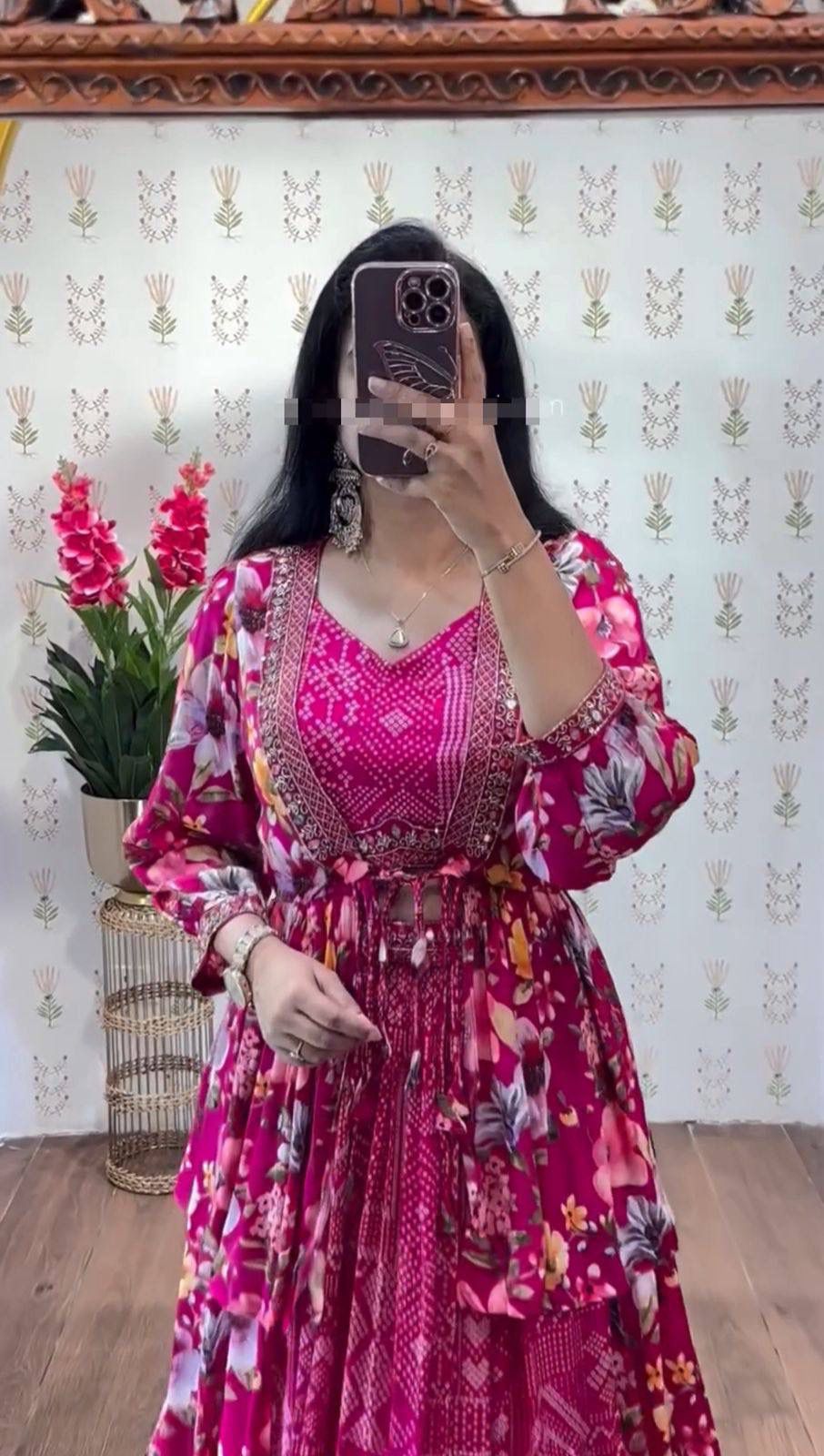 Pink Chinon Thread Work Lehenga Choli - Image 3