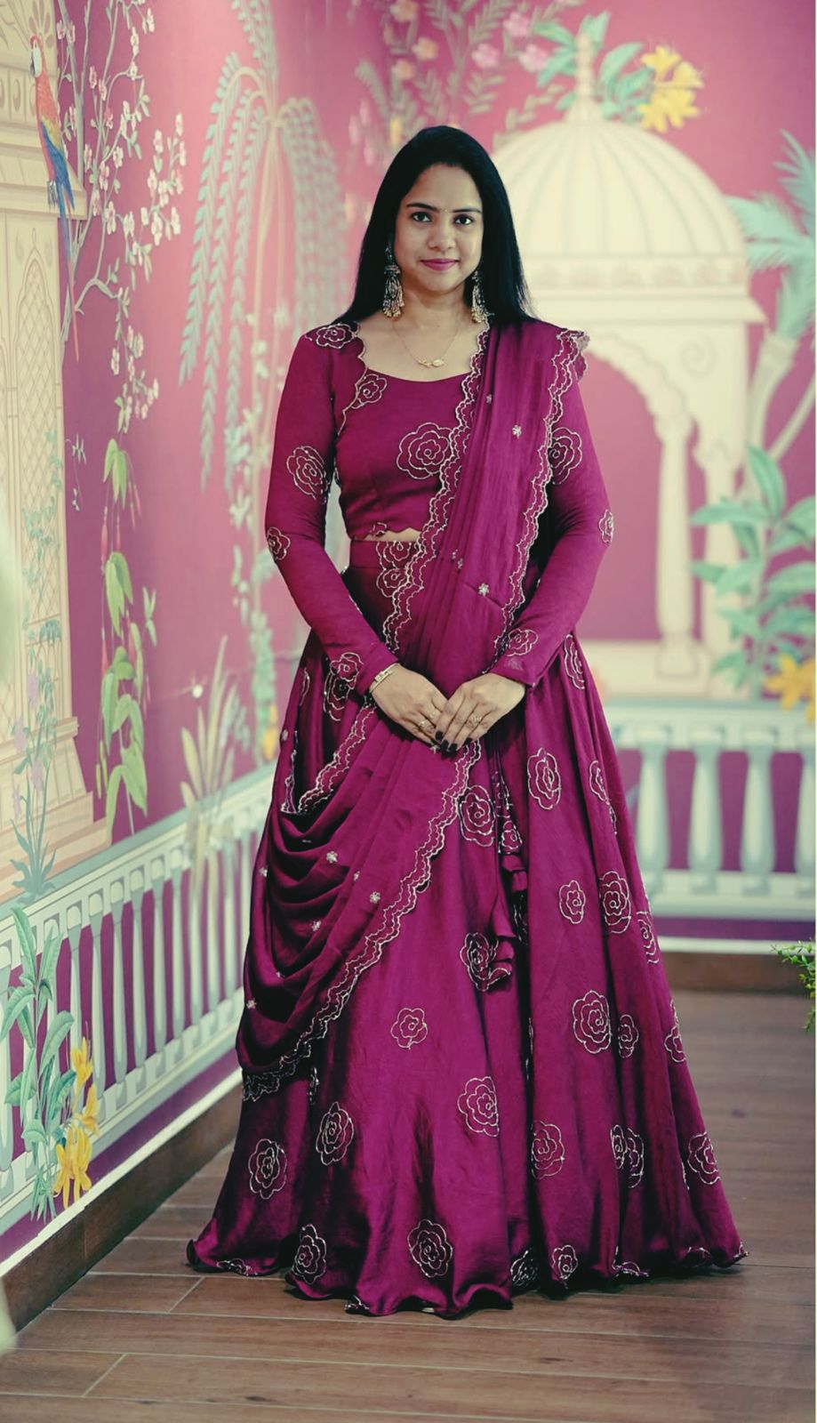 Wine Chinon Sequence Work Lehenga Choli