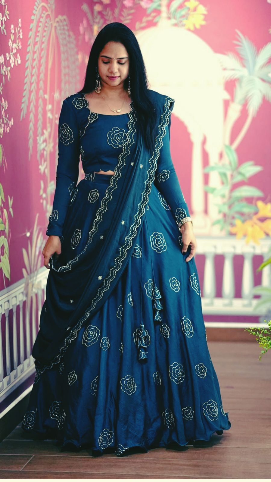 Blue Chinon Sequence Work Lehenga Choli