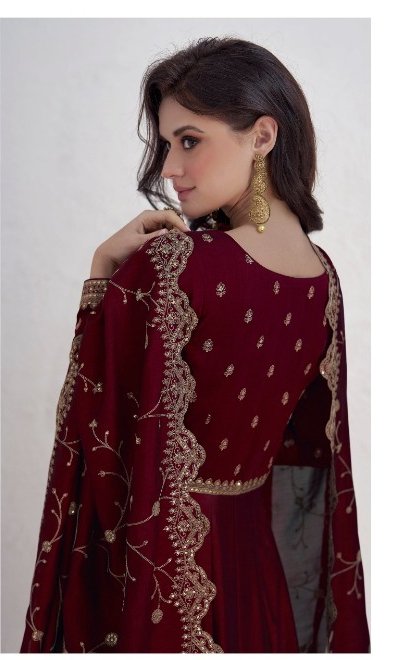Maroon Vichitra Embroidery Lace Work Salwar Suit - Image 3