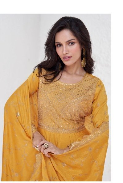 Yellow Vichitra Embroidery Lace Work Salwar Suit - Image 3