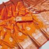 Orange Banarasi Silk Weaving Lace Zari Work Saree