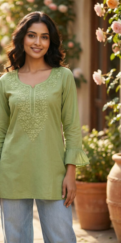 Pista Rayon Chikan Work Kurti