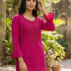 Pink Rayon Chikan Work Kurti