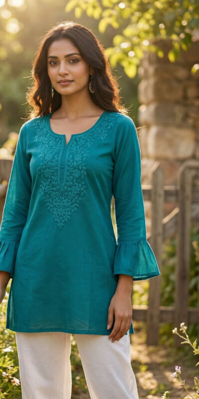 Rama Rayon Chikan Work Kurti