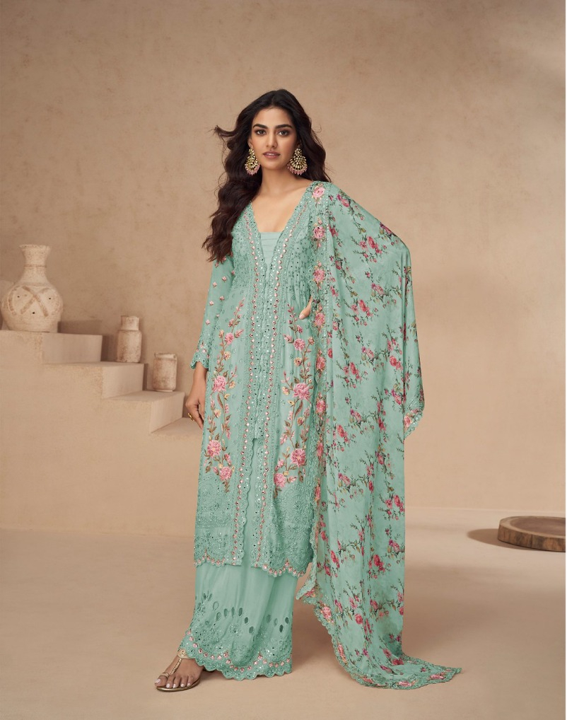 Sea Green Vichitra Sequence Work Salwar Suit