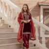 Maroon Organza Embroidery Work Salwar Suit