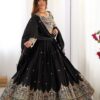 Black Chinon Silk Embroidery Work Lehenga Choli