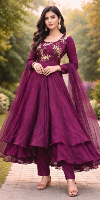 Wine Fandy Silk Sequence Work Gown