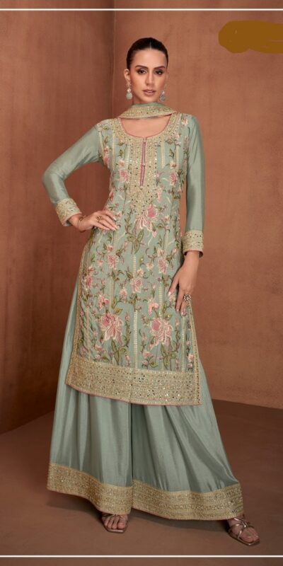 Sea Green Chinon Embroidery Work Salwar Suit