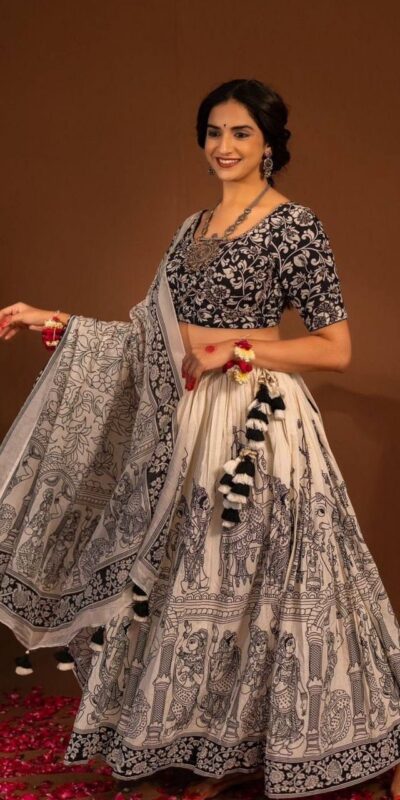 Light Peach Cotton Kalamkari Print Lehenga Choli