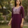 Wine Rayon Thread Work Kurti