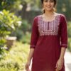 Maroon Rayon Thread Work Kurti