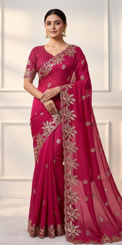 Pink Soft Organza Silk With Sequins Work Saree