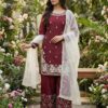 Maroon Organza Silk Lace Embroidery Work Salwar Suit