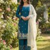 Teal Organza Silk Lace Embroidery Work Salwar Suit