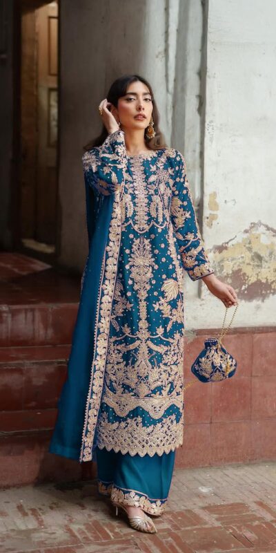 Blue Faux Georgette Chain Sequence Work Salwar Suit