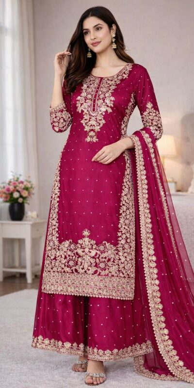 Pink Organza Silk Embroidery Work Salwar Suit