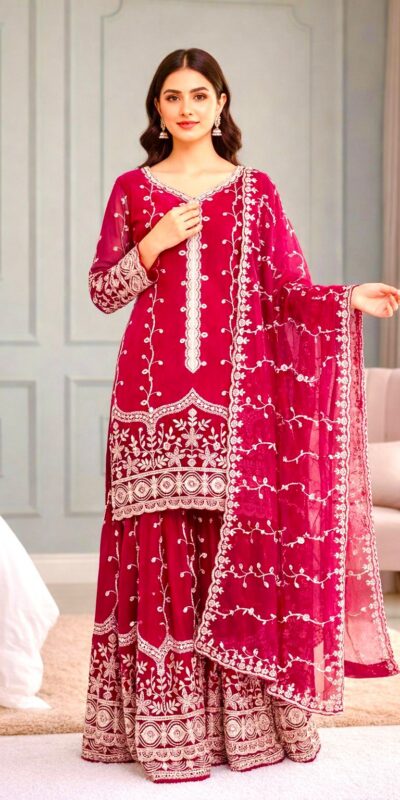 Red Fendy Silk Embroidery Work Salwar Suit
