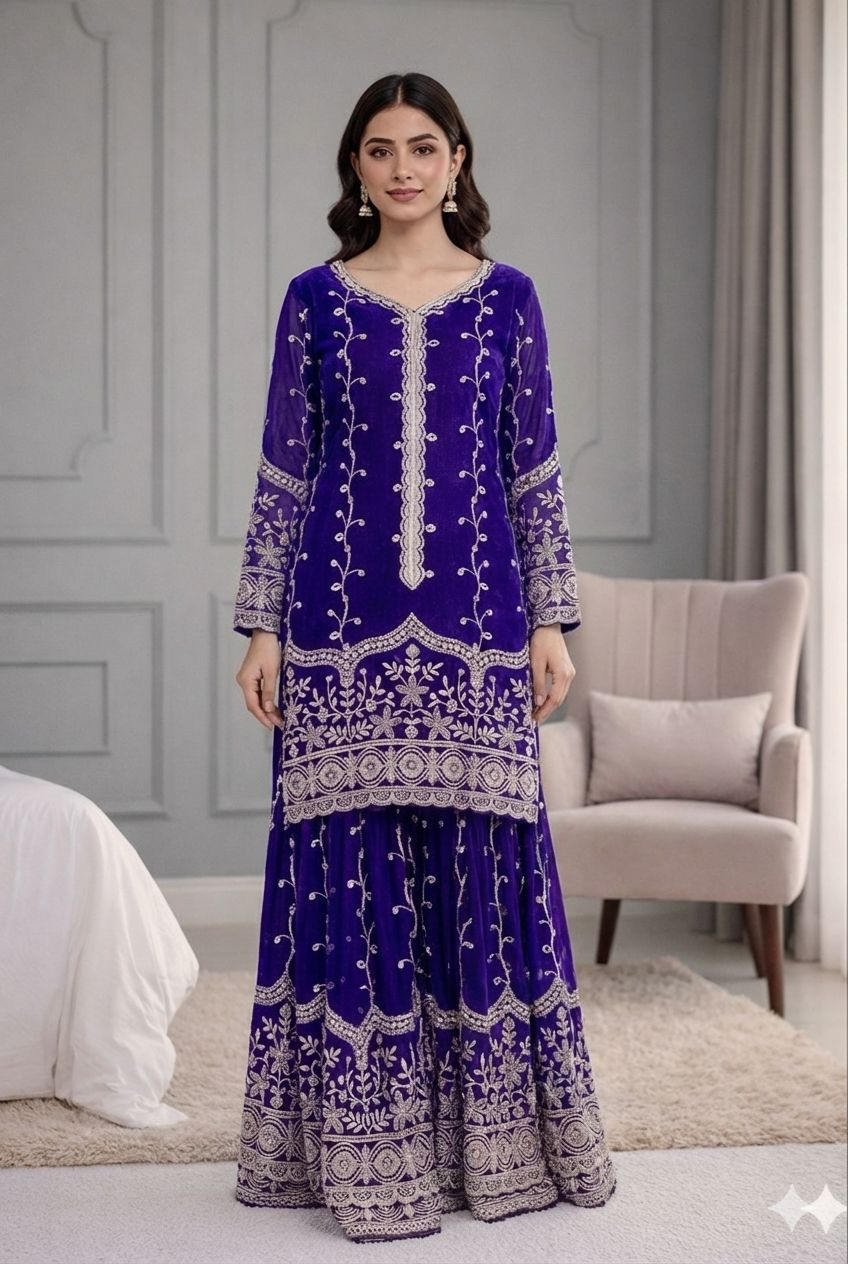 Royal Blue Fendy Silk Embroidery Work Salwar Suit - Image 2