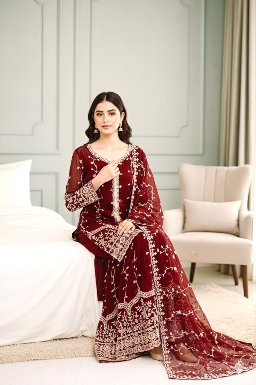 Maroon Fendy Silk Embroidery Work Salwar Suit - Image 3