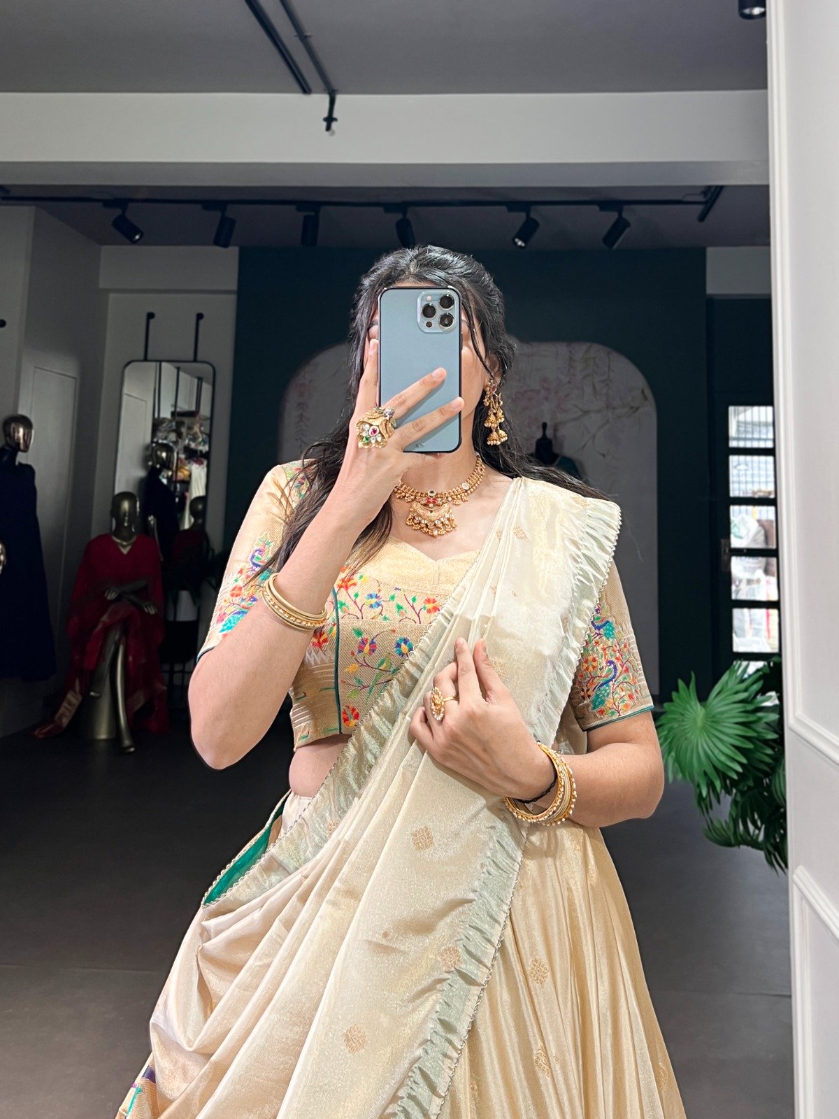 Sea Green Shimmer Zari Weaving Work Lehenga Choli - Image 3