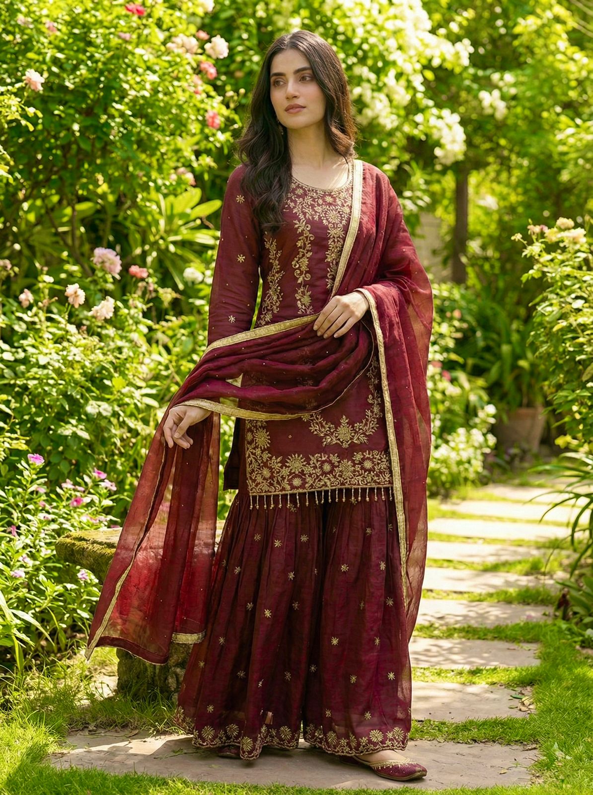 Maroon Organza Silk Sequence Work Salwar Suit - Image 4