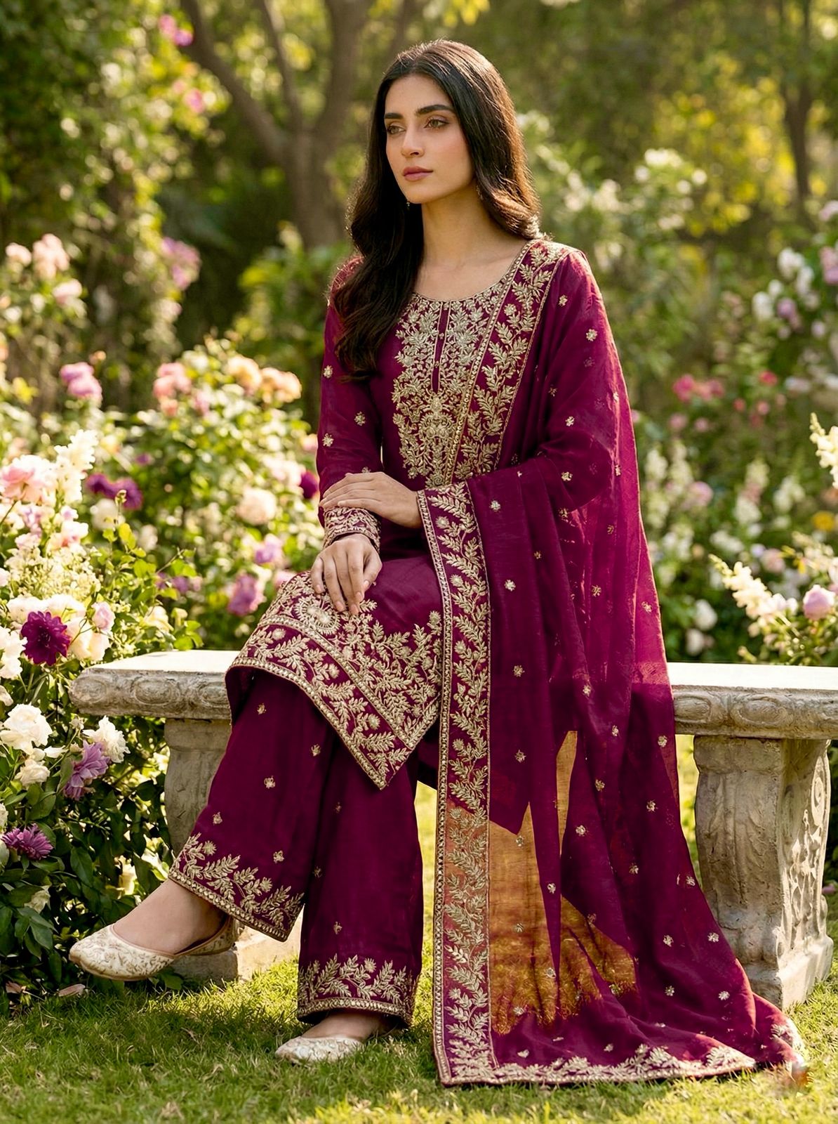 Wine Organza Silk With Sequence Work Salwar Suit