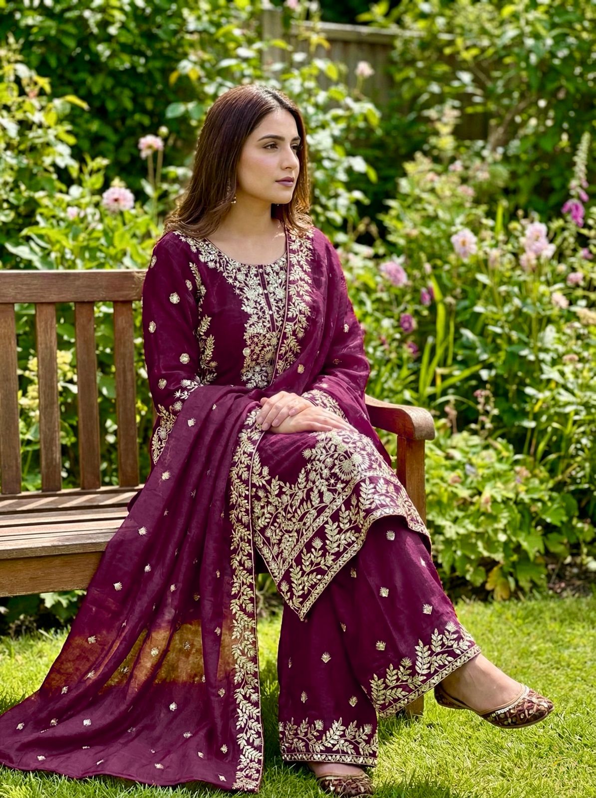 Wine Organza Silk With Sequence Work Salwar Suit - Image 2