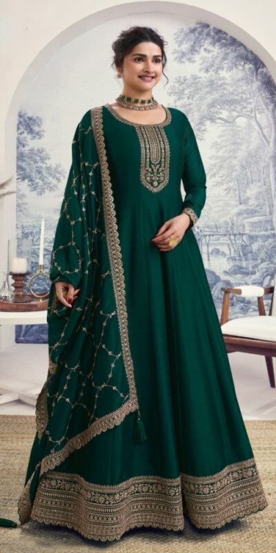 Teal Silk Georgette Embroidery Work Salwar Suit