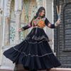 Black Pure Cotton Mirror Gamthi Work Lehenga Choli