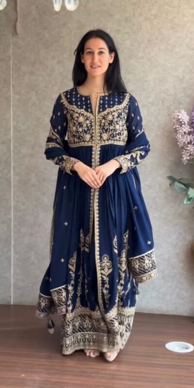 Navy Blue Faux Sequence Work Georgette Salwar Suit